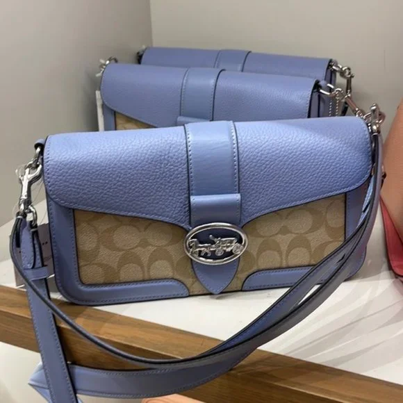 Coach Georgie Shoulder Bag In Signature Canvas Light Khaki / Marble Blue - Picture 7 of 16